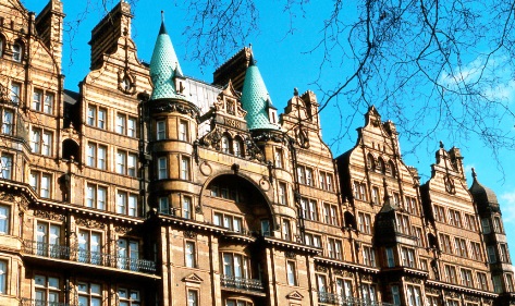 London: Hotel Russell, roofline. Bloomsbury. Designed by Charles Fitzroy Doll, 1898. Victorian style.